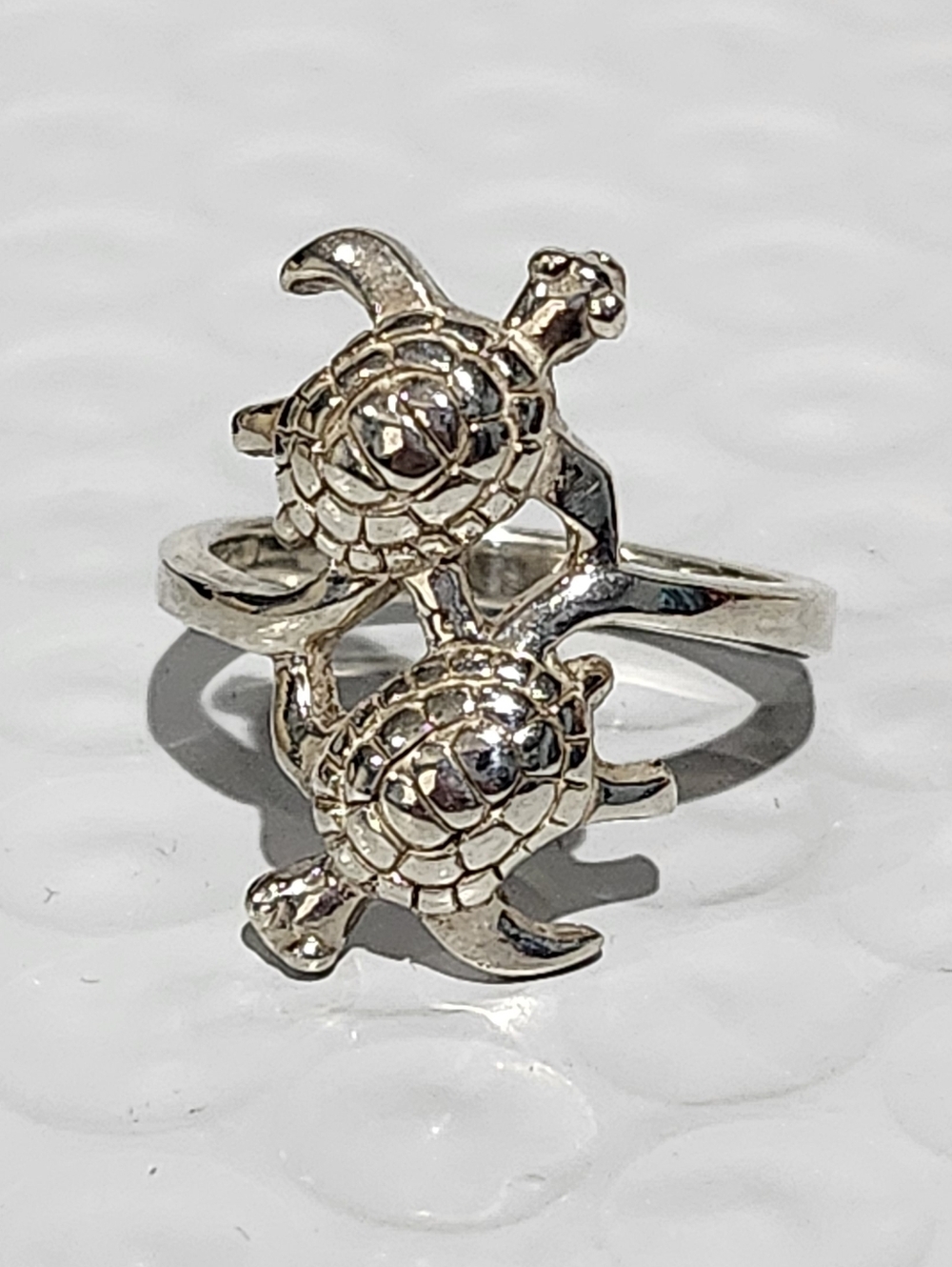 Double Sea Turtle Silver Tone Ring - Size 6